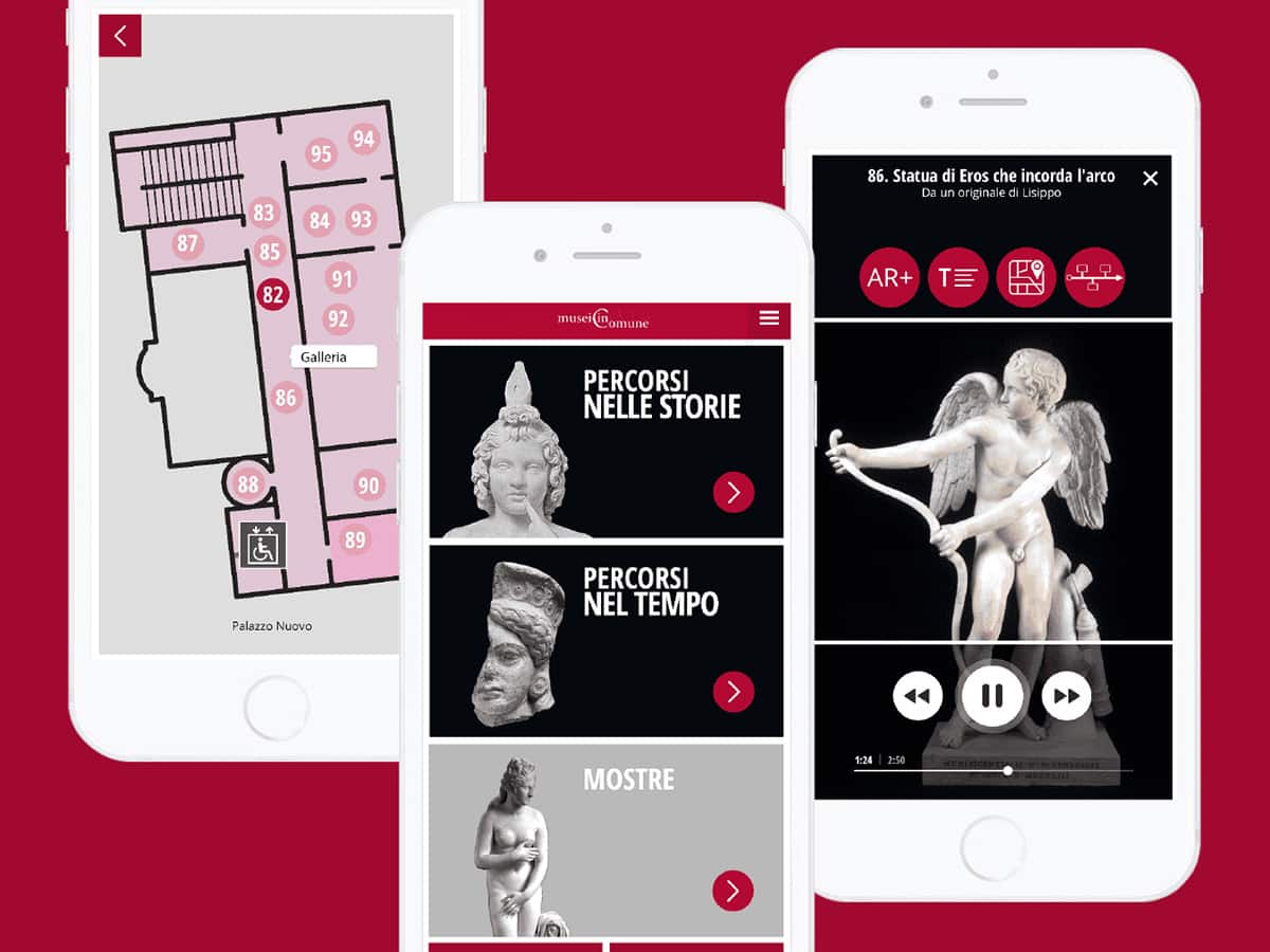 schermate dell'app musei in comune di roma sviluppata da ett