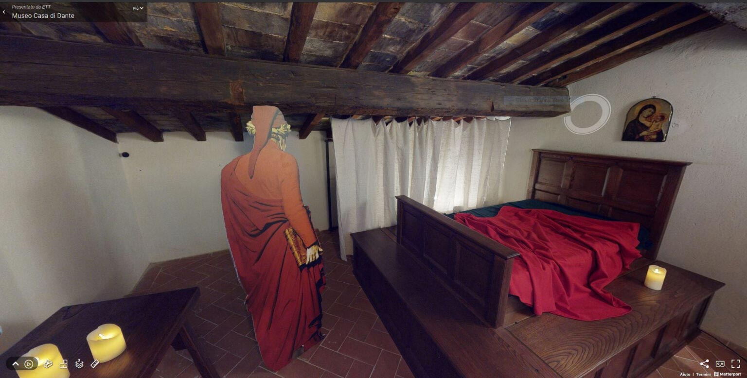 Fotogramma del virtual tour in una stanza del Museo casa di Dante