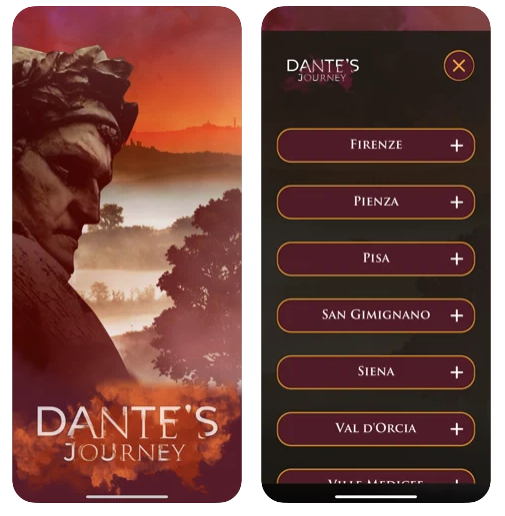 schermate di dante's journey, app gioco realizzata da ett