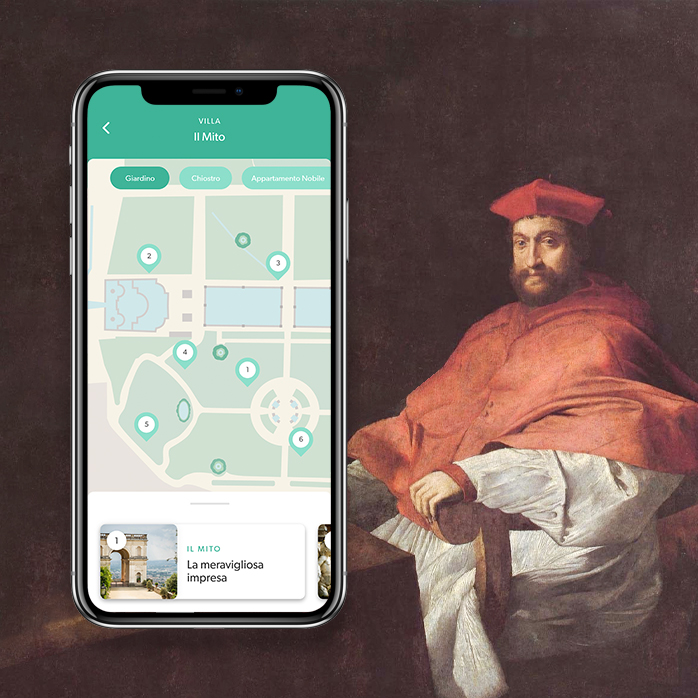 quadro nello sfondo di un papa e smartphone con app Villae sviluppata da ETT