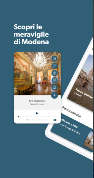 Screen dell'app Modena UNESCO SITE, realizzata da ett, per scoprire le meraviglie di modena nel mondo dell'arte