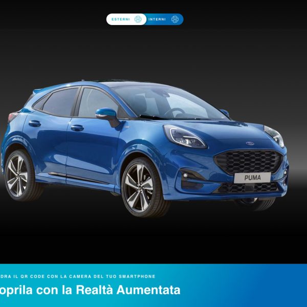 automobile blu con scritta sottostante che riporta la specifica Scoprila con la realtà aumentata e che riporta all'app ar realizzata da ett