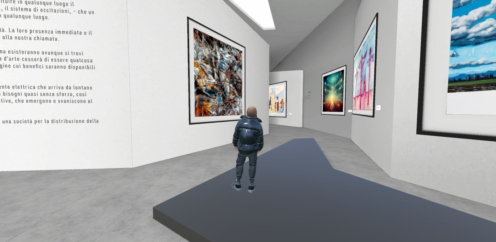 avatar che visita The Meta Effect, la prima mostra d'arte realizzata da ETT nel metaverso