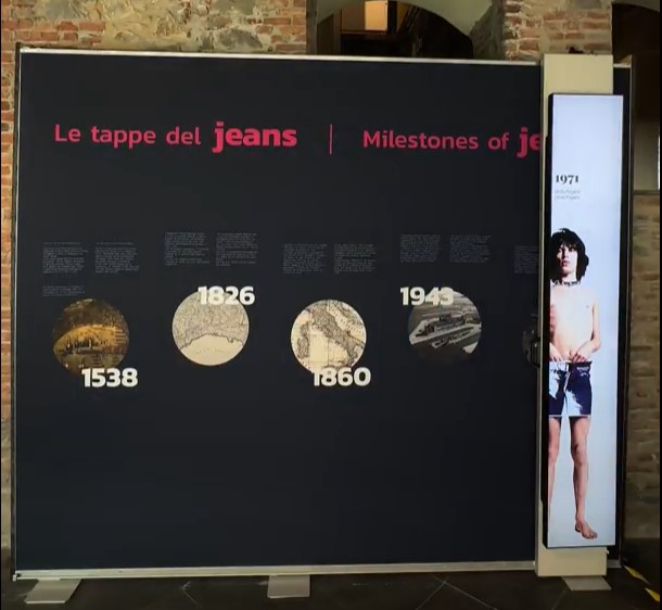 slider realizzato e installato da ETT all'interno del MEI durante Genova Jeans, esposizione dedicata alla storia del denim, una linea temporale in cui ripercorrere la storia del jeans
