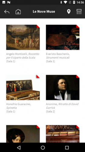 Screen dell'applicazione del Museo teatrale alla Scala, realizzata da ett, schermata con una parte delle nove muse da poter selezionare