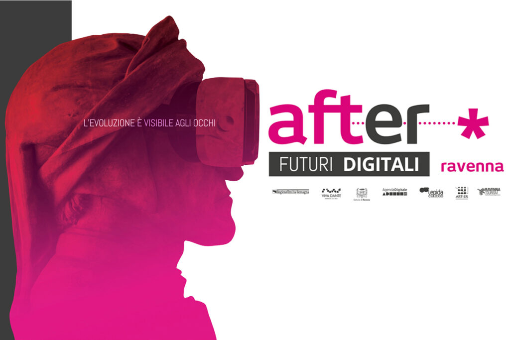Volto di Dante di profilo con scritta After - Futuri Digitali 2021