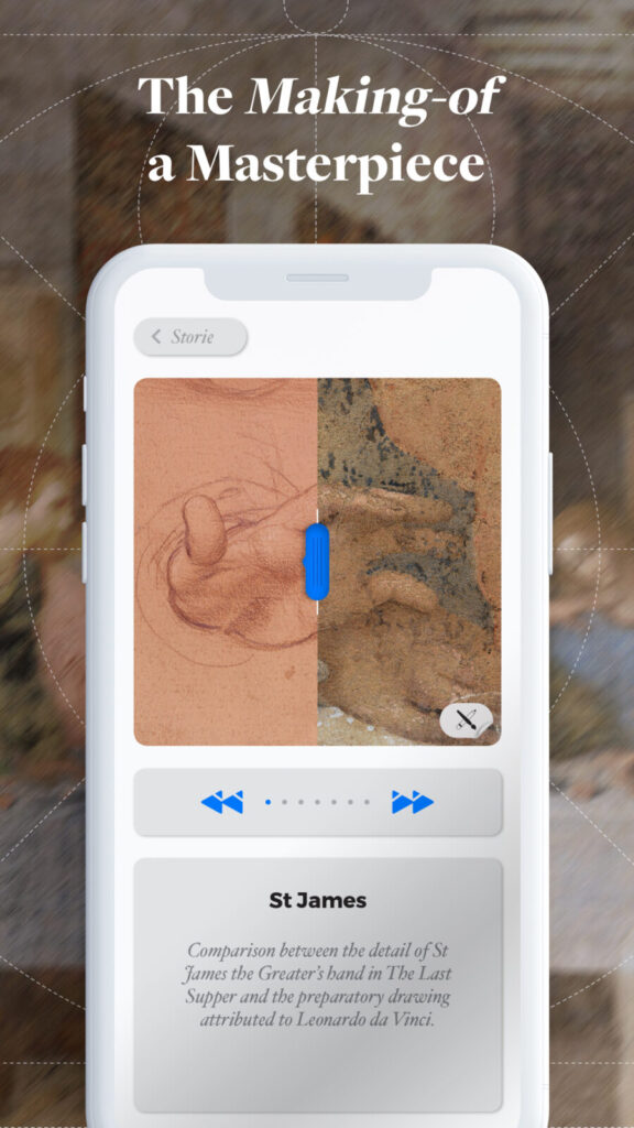 mockup dell'applicazione del Cenacolo Vinciano, realizzata da ett, schermata Scorri e scopri dell'app 