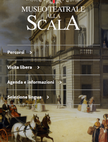 Screen della schermata principale dell'applicazione per il Museo teatrale alla Scala, realizzata da ett
