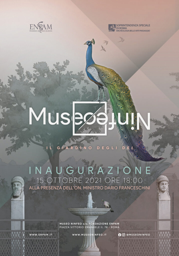 Locandina dell'inaugurazione di Museo del Ninfeo a Roma, allestimento museale di ett, pavone e fontana di piazza vittorio