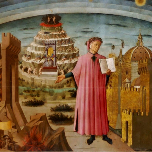 Immagine di Dante nella Divina Commedia, tratta dal progetto di digitalizzazione di codici miniati danteschi realizzato da Space, società del Gruppo ETT