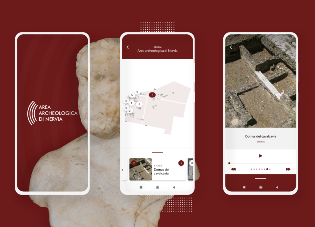 3 mockup dell'app sviluppata da ETT per l'area archeologica di Nervia