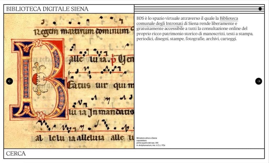 Immagine con illustrazione antica e definizione di BDS, la nuova Teca Digitale della Biblioteca comunale degli Intronati di Siena. sviluppata da GruppoMeta, società del gruppo ETT