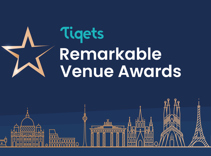 locandina di tiqets con scritta remarkable venue awards, che ha visto la candidatura di due allestimenti di ett