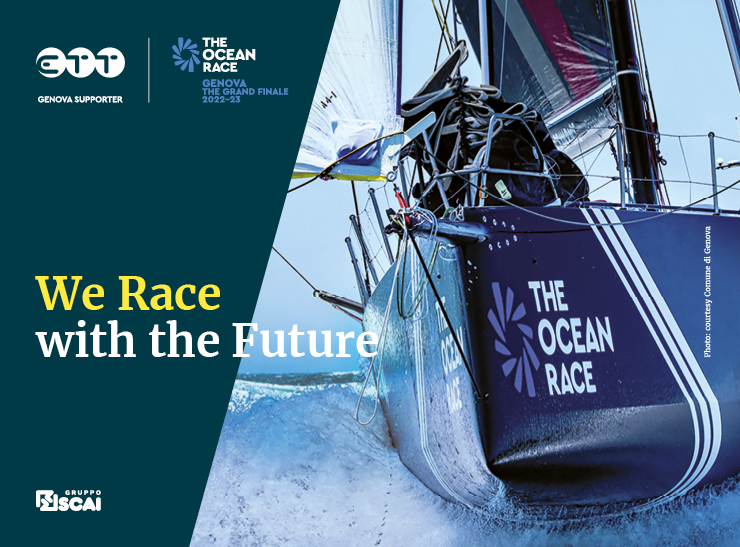 Locandia di ETT per Ocean race con scritta We Race with the future