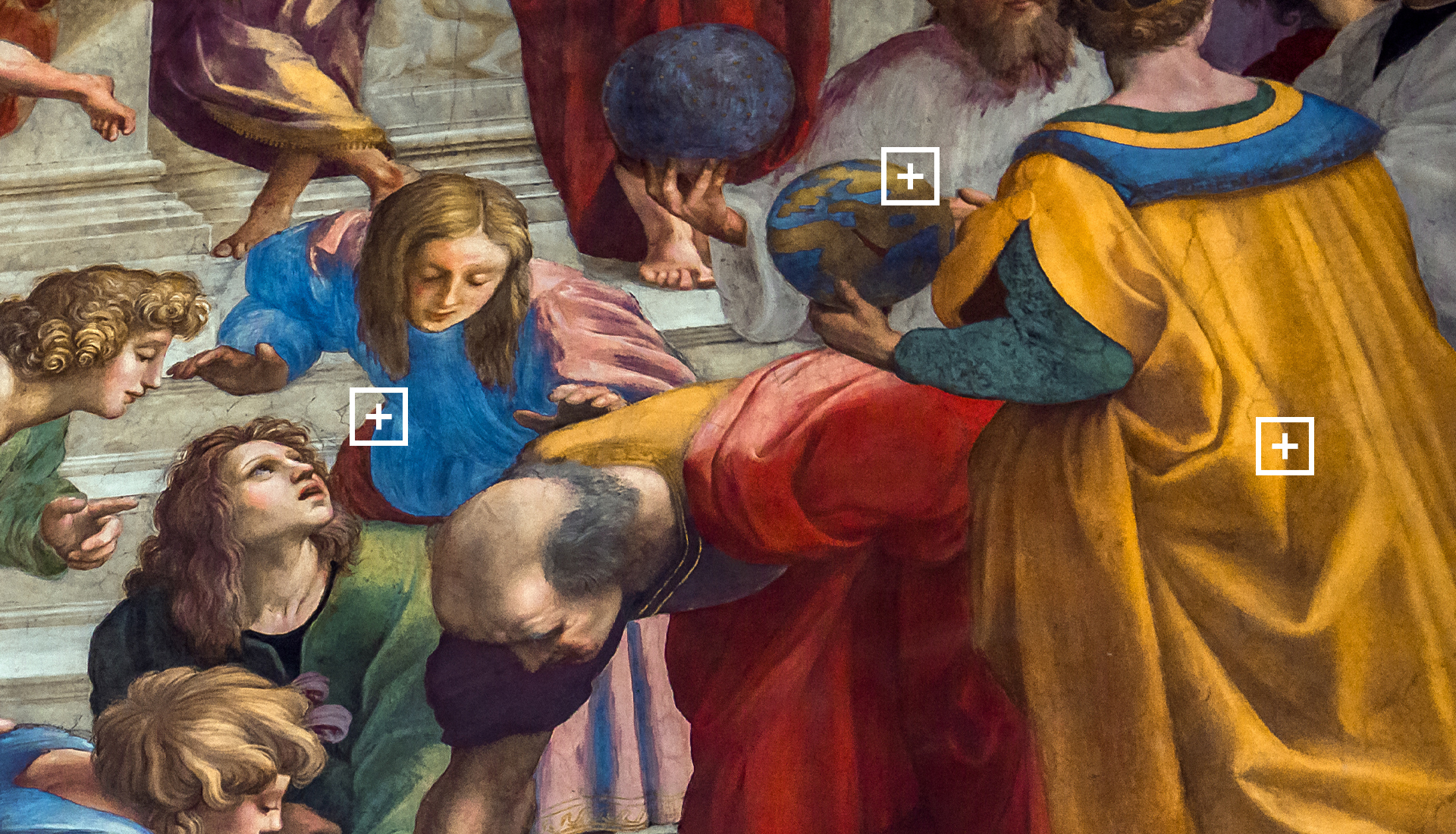 foto di una parte dell'affresco la scuola di atene di Raffaello situato nelle stanze vaticane