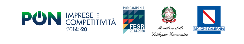 vari loghi, da sinistra quello di pon, imprese e competitività 2014>20, por campania FESR 2014-2020, ministero dello sviluppo economico, regione campania