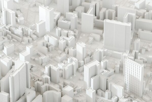 foto dall'alto del modello 3D bianco di una città