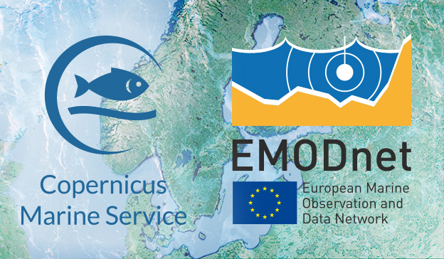 immagine del nord europa, sopra i loghi di Copernicus Marine Service e a destra quello di EMODnet