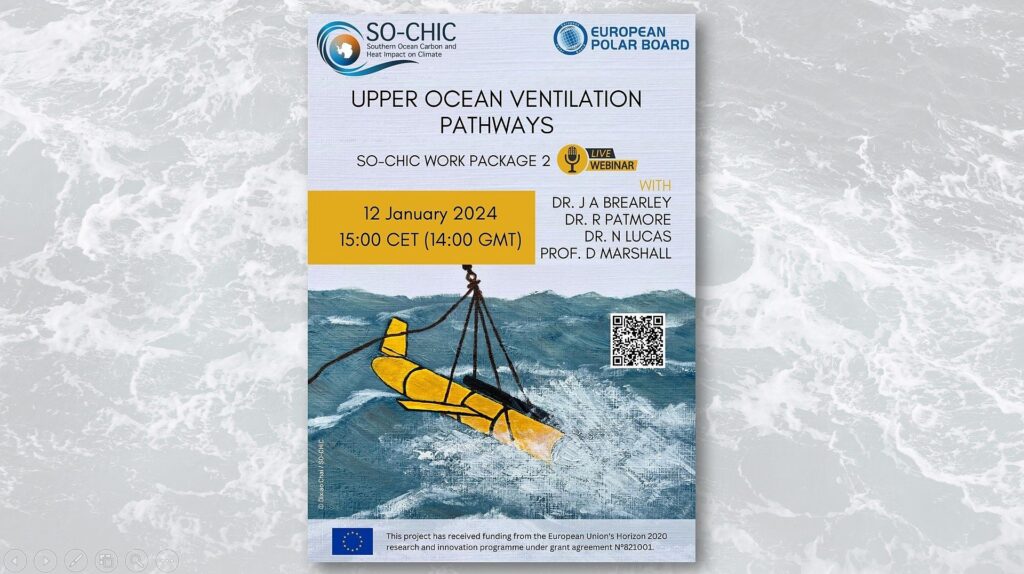 locandina upper ocean ventilation pathways so-chic per il 12 gennaio 2024, sullo sfondo il disegno del mare