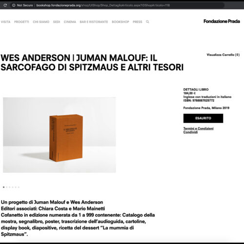 screen pagina web di fondazione prada sulla pagina di acquisto del libro wes anderson juman malouf: il sarcofago di spitzmaus e altri tesori