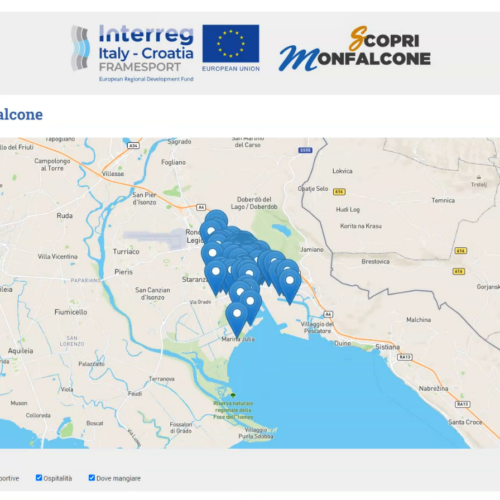 mockup applicazione monfalcone, realizzata da ett, che guida alla visita degli itinerari e approfondisce con contenuti ad hoc il racconto e le curiosità dei luoghi di Monfalcone