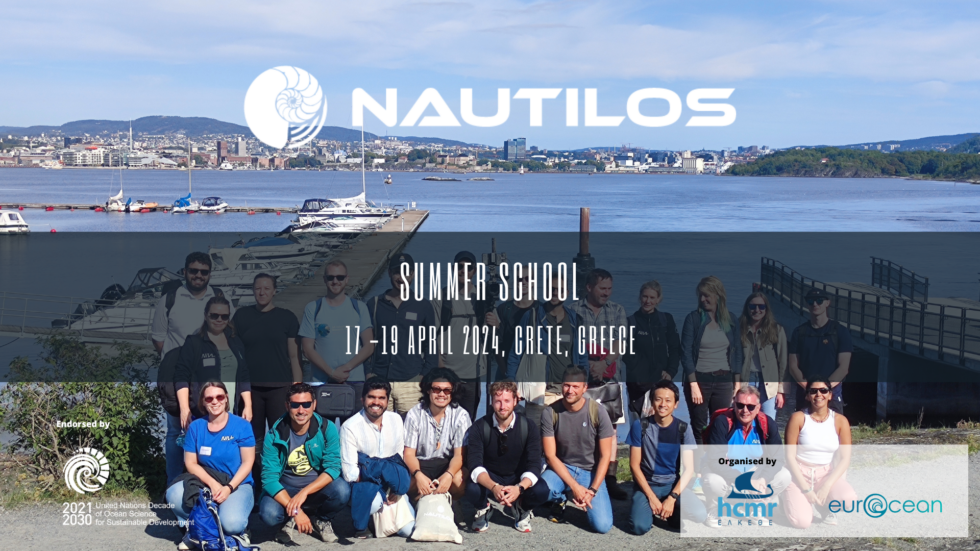Locandina della Nautilos Summer School 2024 con partecipanti dell'edizione precedente e logo del progetto Nautilos