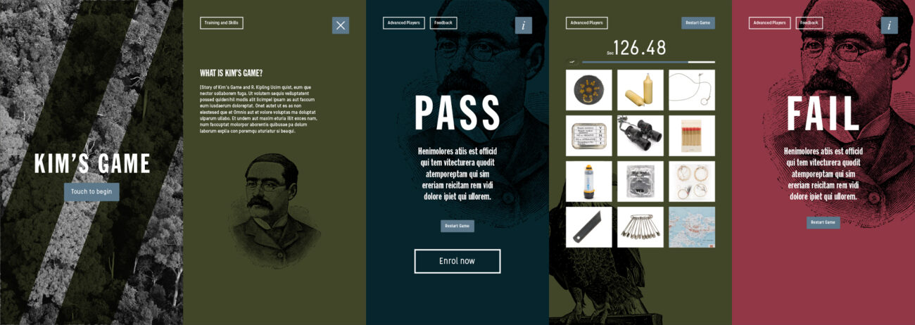 Kim's Game gioco realizzato da ett per una delle stazioni interattive di special forces in the shadow