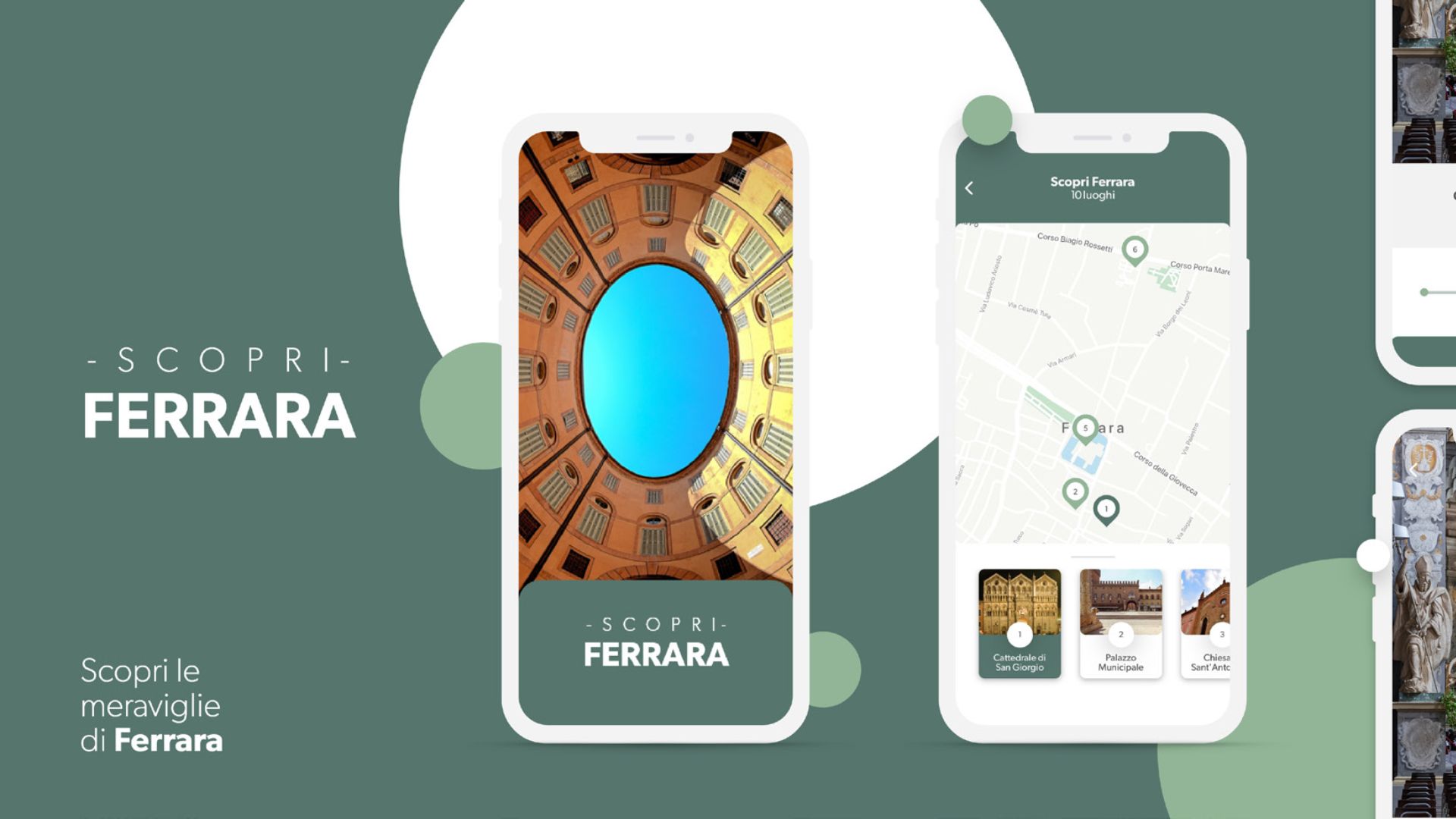 Mockup dell'applicazione realizzata da Ett per scoprire la città di Ferrara
