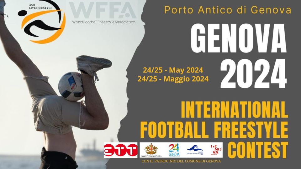WFFA porto antico di genova, locandina del international football freestyle contest, di cui ett è sponsor