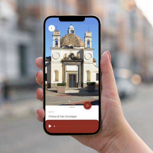schermata dell'app Fermarsi a Monterosi sviluppata da ETT, con immagine della Chiesa di San Giuseppe