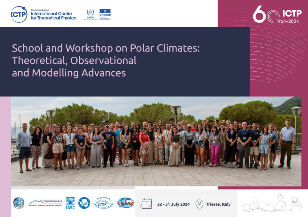 Locandina della polar summer school 2024, con foto di gruppo del partecipanti della scorsa edizione