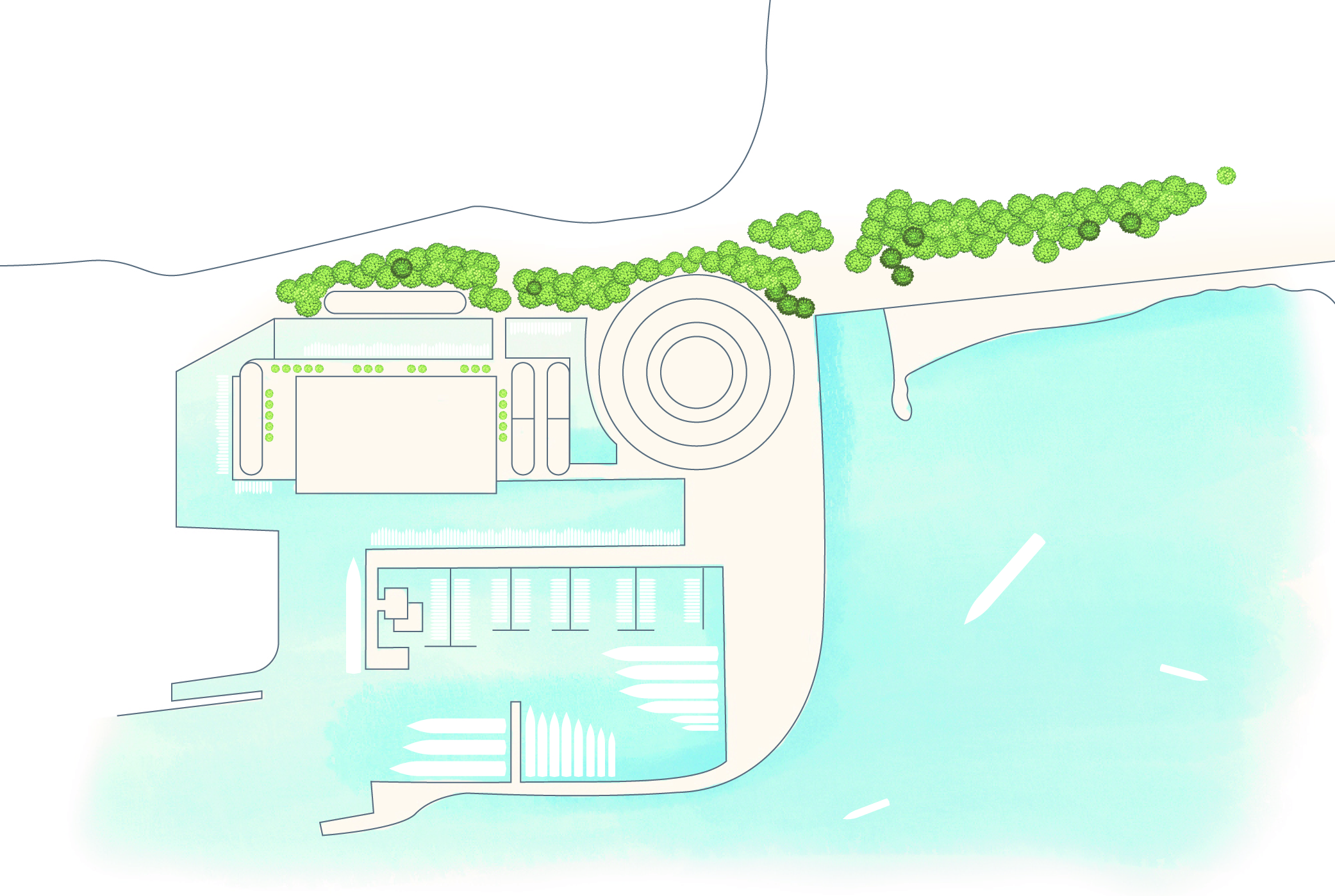 illustrazione con mappa stilizzata del nuovo waterfront di levante di genova