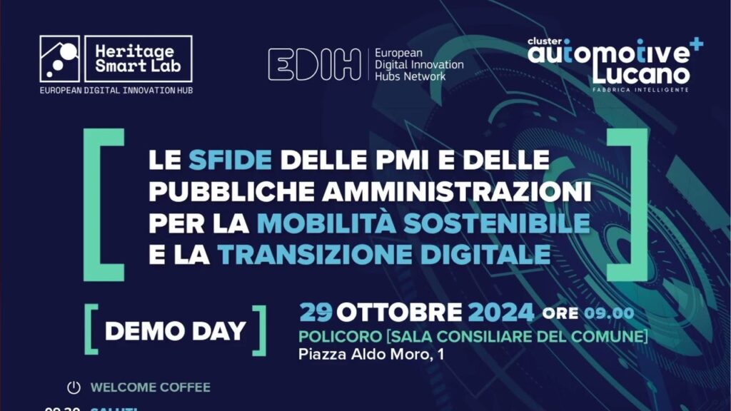 locandina dell'evento a cui ha partecipato MOBAS 4.0 a Policoro, Basilicata a tema mobilità sostenibile e transizione digitale