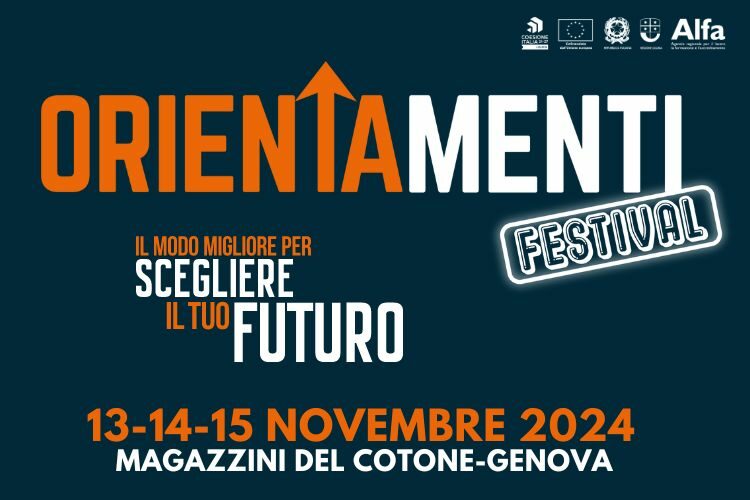 locandina festival orientamenti 2024 dal 13 al 15 novembre presso i magazzini del cotone a genova