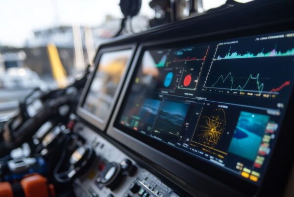 pannello di controllo della navigazione che visualizza vari dati attraverso diversi monitor che mostrano varie informazioni